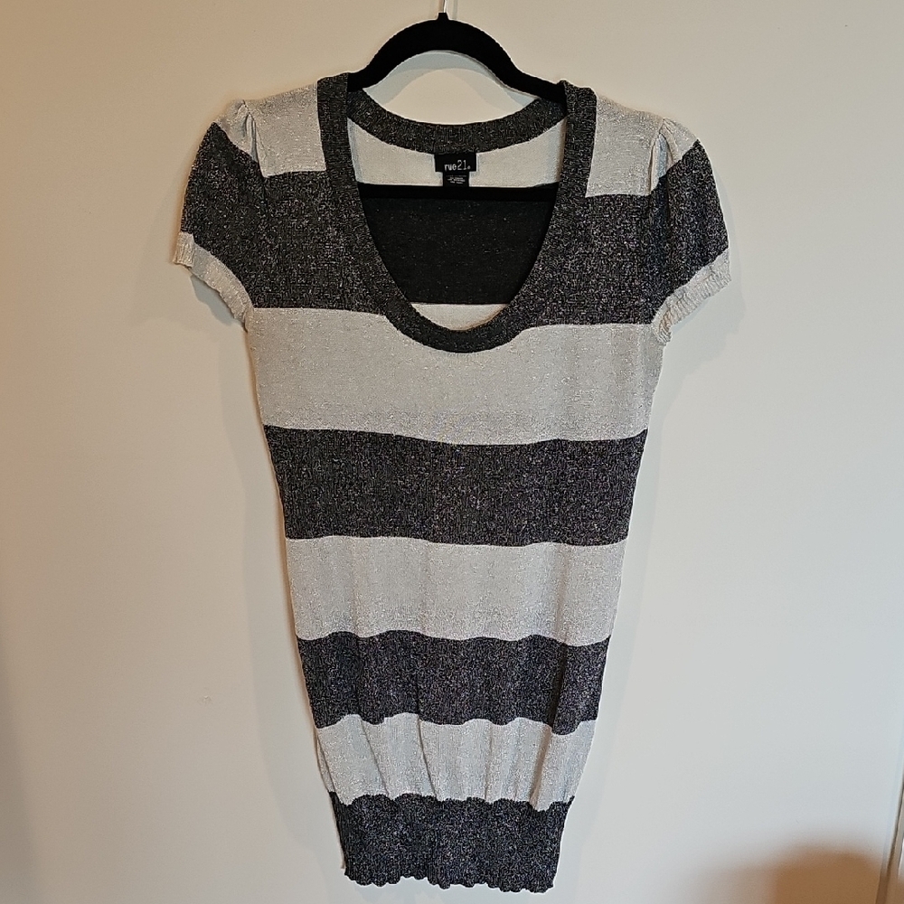 Striped Short Sleeve Sweater Dress/long shirt